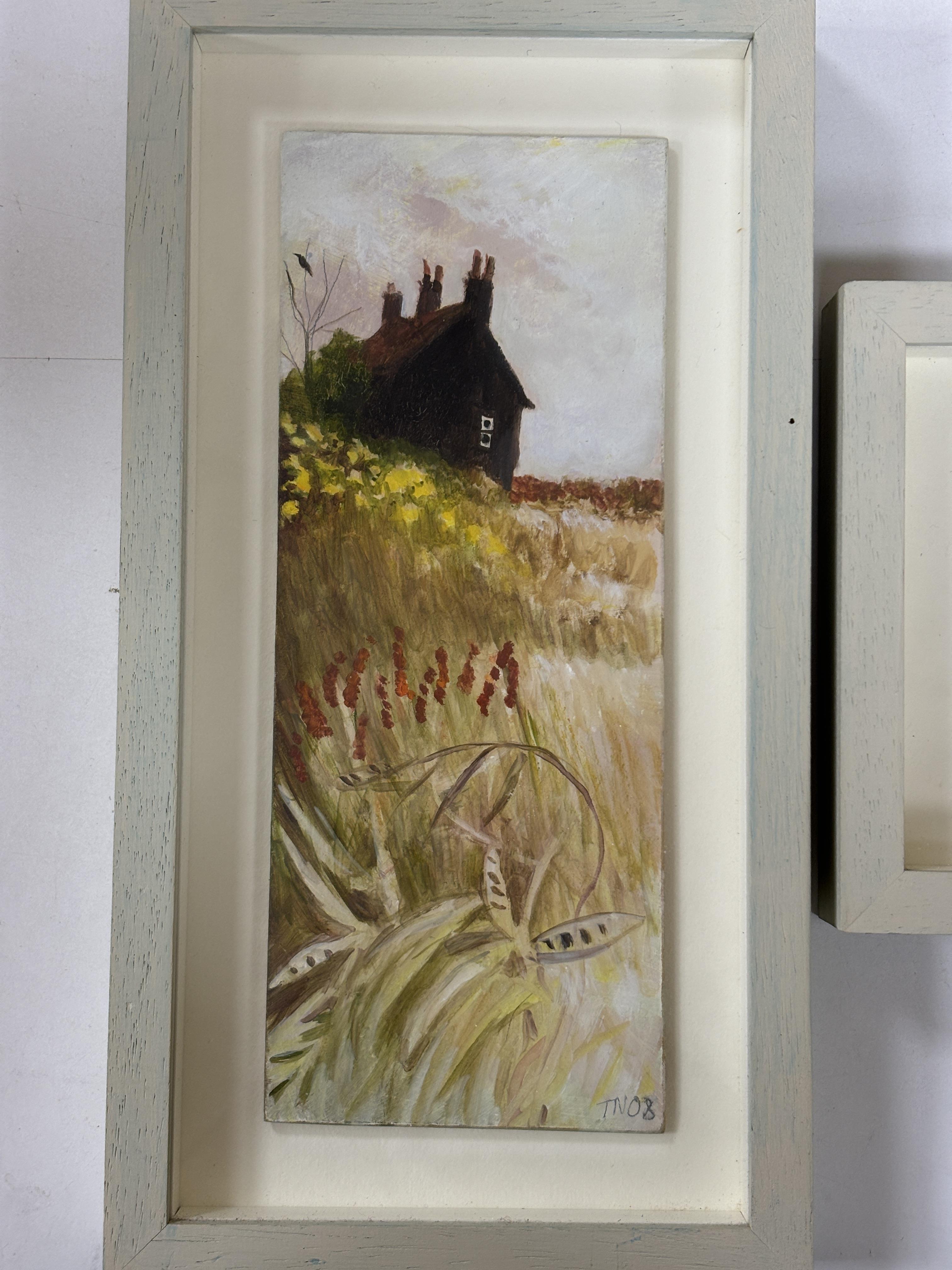 Tessa Newcomb (b.1955), two contemporary oils on board, ‘Deserted cottage’ and ‘Blackmarsh House’, each monogrammed and dated '07 and '08, details verso, largest 28 x 9cm